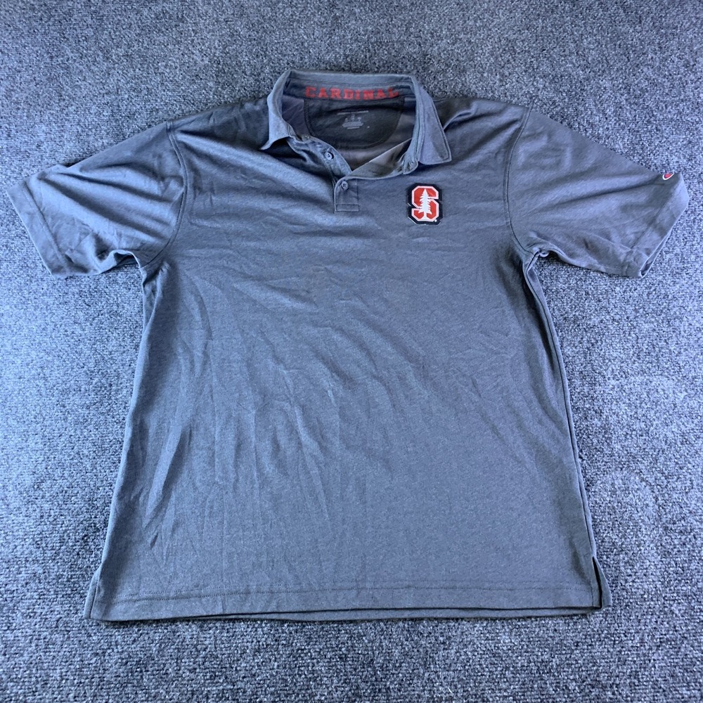 Champion Stanford Cardinal NCAA Polo Shirt Mens Medium Gray Logo Athletic Wear